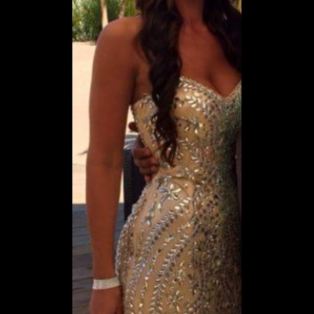 Jovani Gold Sequin Strapless Gown